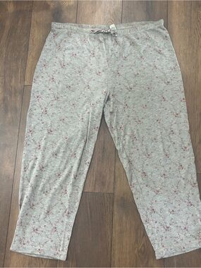 Cherokee Gray Floral Thermal Lounge Pajama Pants, Size Large